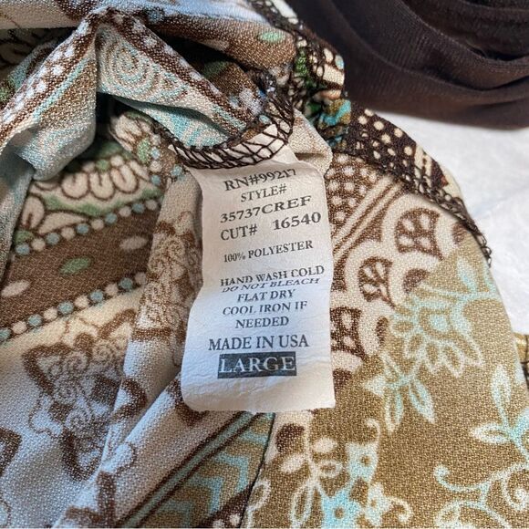 MCM Babydoll Sleeveless V-Neck Belted Tank Top Side Slits Y2K Size L Brown Teal - Picture 5 of 9